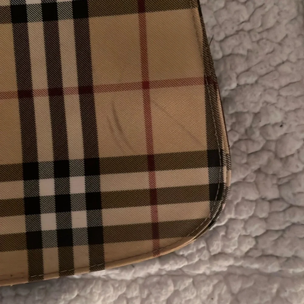 Burberry Tan Plaid Canvas Backpack with Black Straps